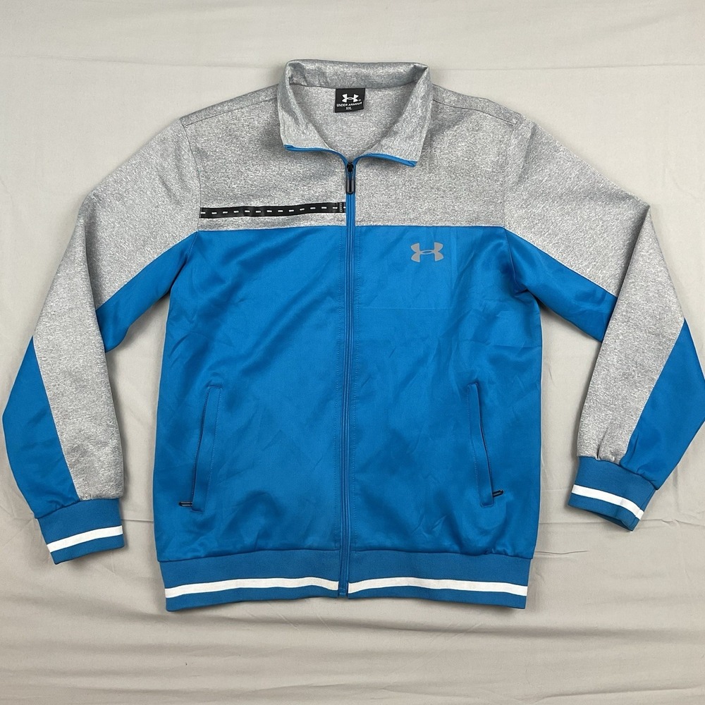 Under Armour Track Jacket XXL Blue Gray Full Zip Athletic Sport‎ Streetwear Boys
